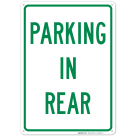 Parking In Rear Sign